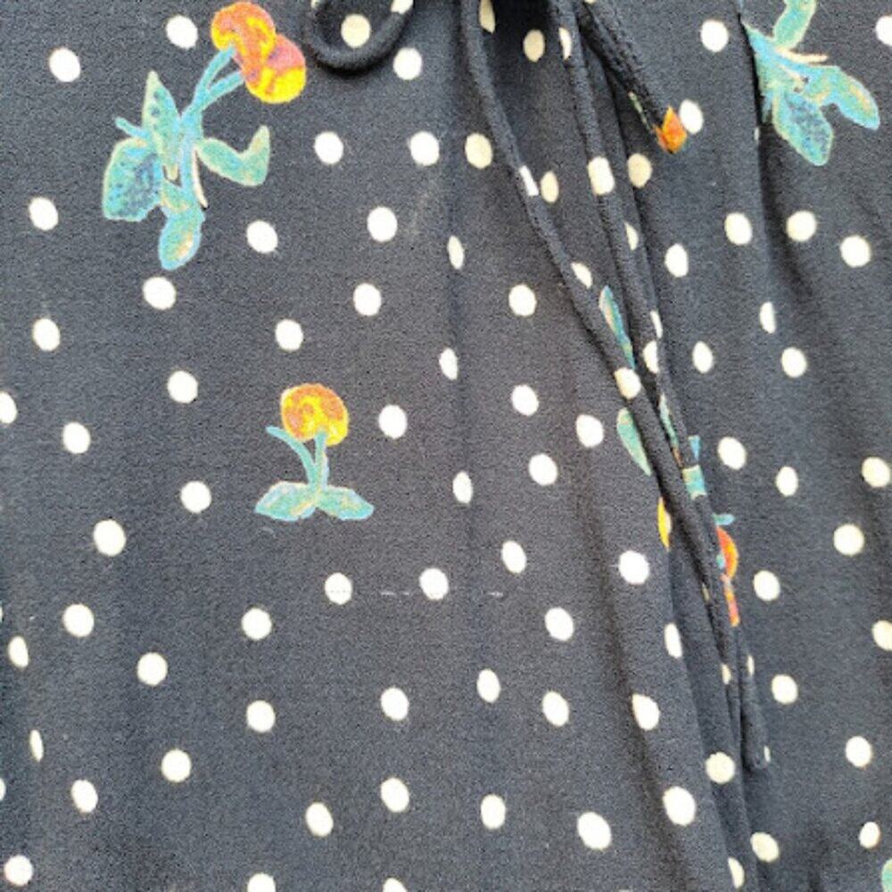 FREE PEOPLE | Polka Dot Cherry Print Midi Dress Lace-Up Corset Retro Mod 8 - Picture 14 of 15
